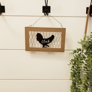 Chicken metal & wood hanging decor